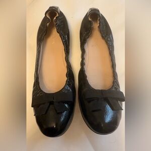 Stuart Weitzman Glossy Black Flats with Bow